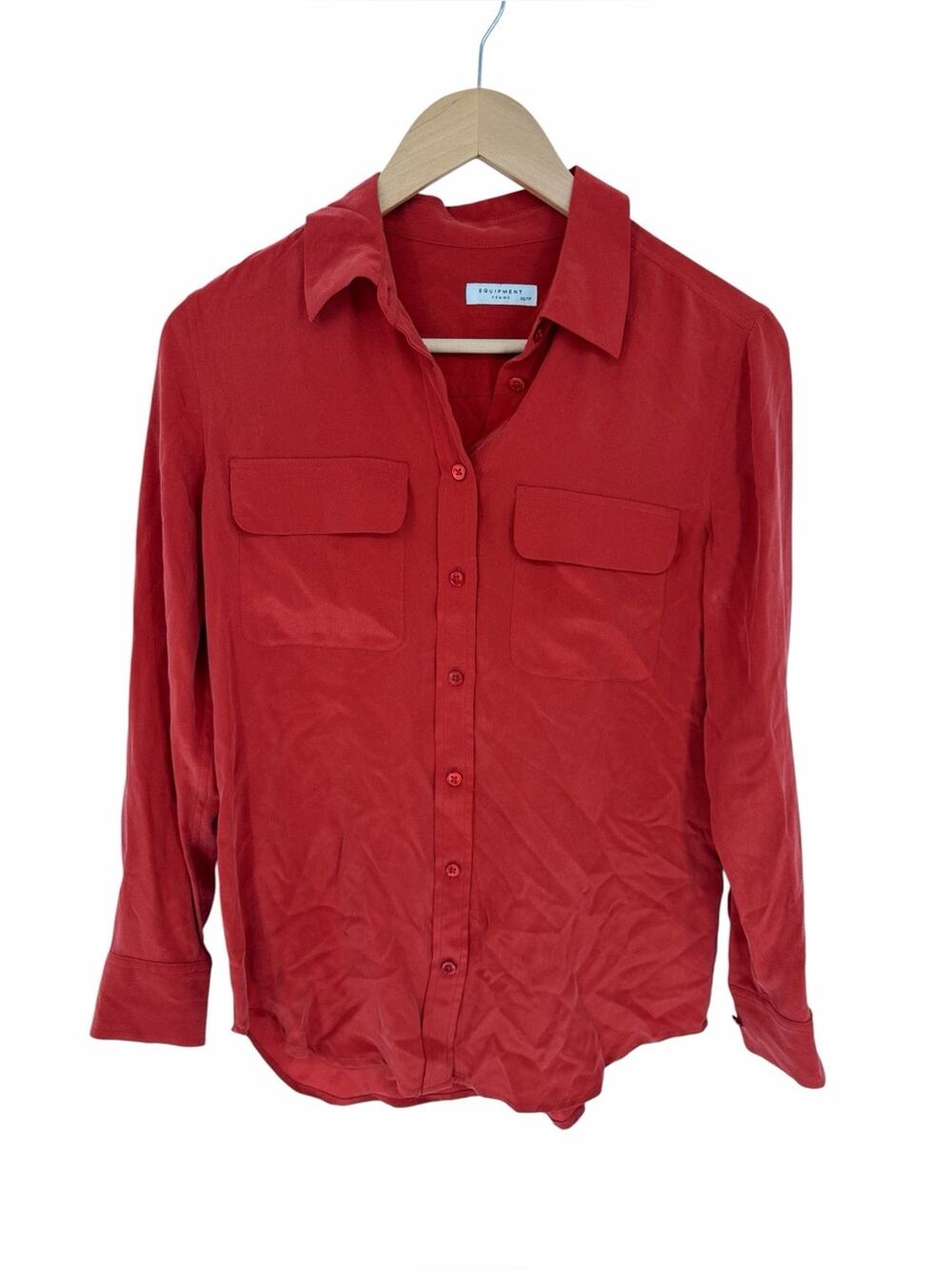EQUIPMENT Slim Signature Silk Blouse Button Down Red Orange - Size XS